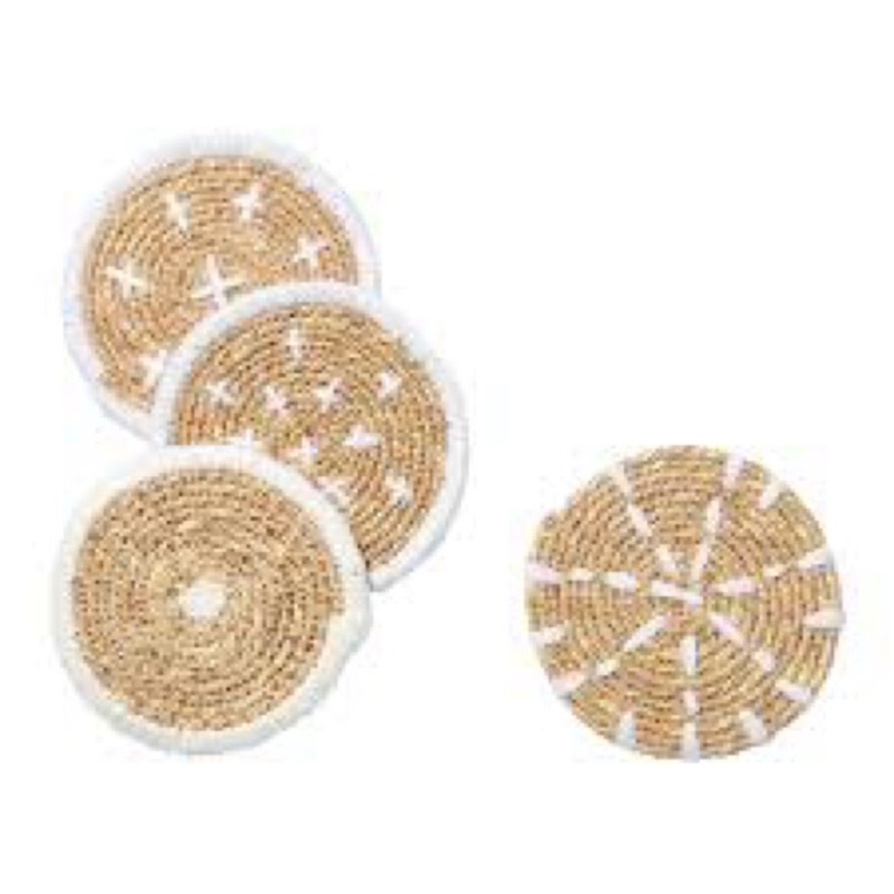 Bloomingville Woven Seagrass Natural Coasters Set of 4 White and Tan